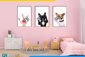 Hình ảnh Bộ tranh canvas 3 tấm chú chó ngộ nghĩnh treo phòng trẻ em AmiA 1537