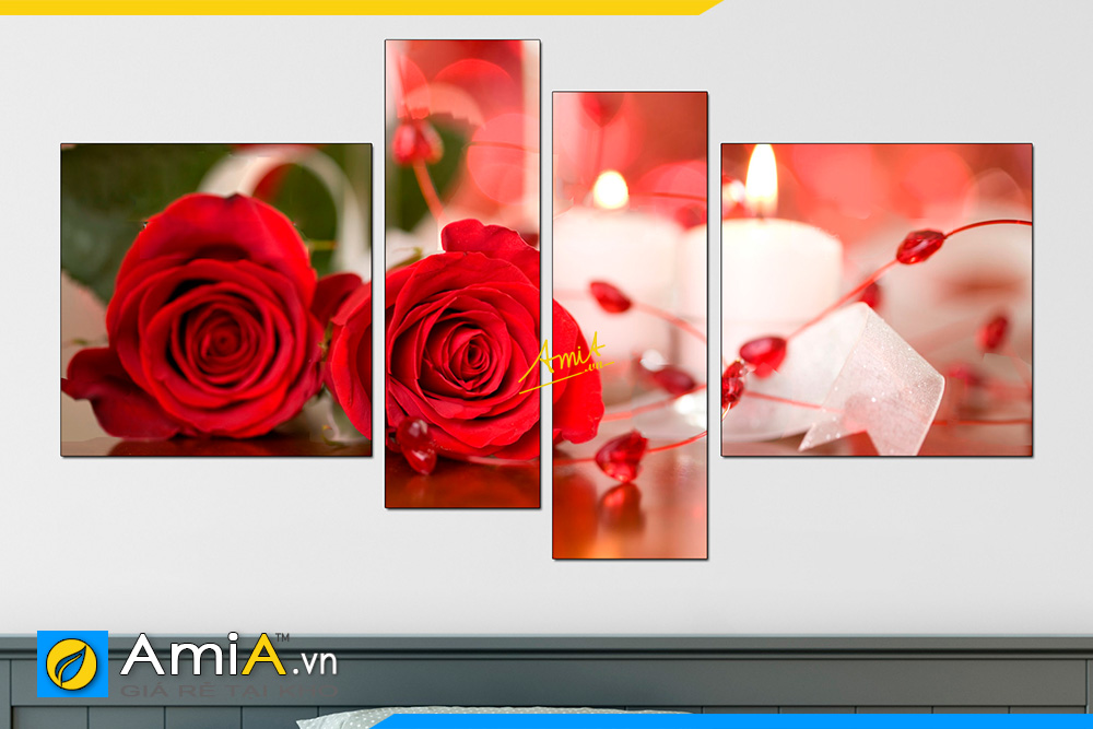 Hình ảnh Bộ tranh hoa hồng và nến treo phòng ngủ đẹp AmiA 201