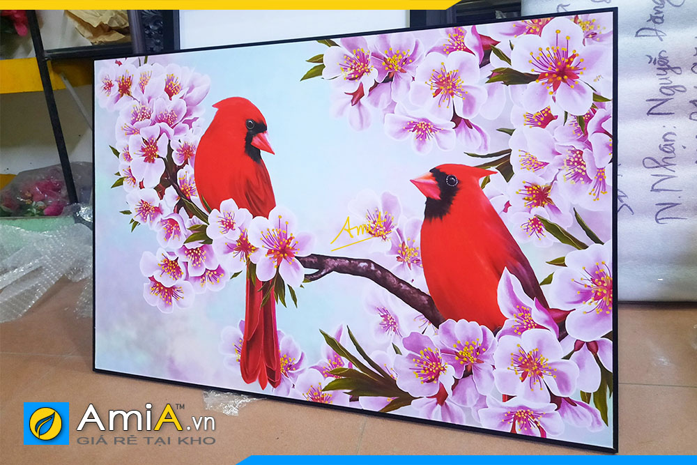 Hình ảnh Bức tranh phòng ngủ đôi chim uyên ương và hoa AmiA DCHIM111