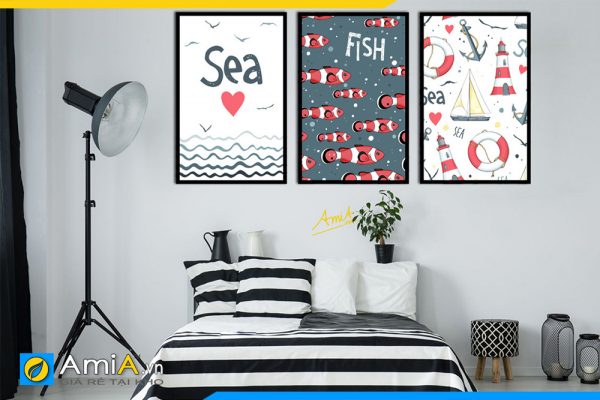 Hình ảnh Tranh cá và biển in canvas trang trí phòng ngủ trẻ em AmiA 1491