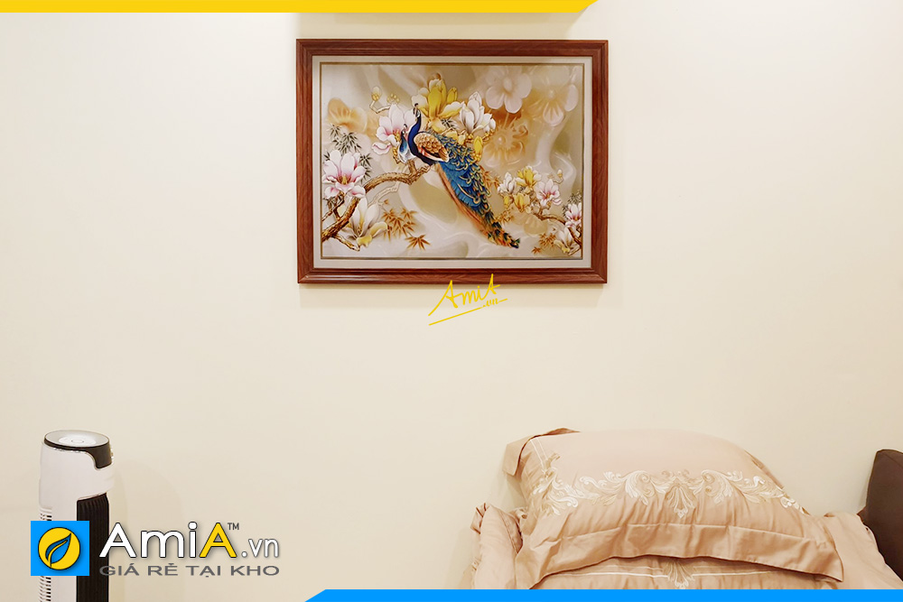 Hình ảnh Tranh chim công hoa mộc lan trang trí tường phòng ngủ AmiA 1414