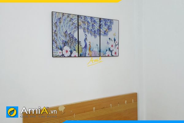 Hình ảnh Tranh con công ghép 3 tấm trang trí phòng ngủ AmiA Cong111