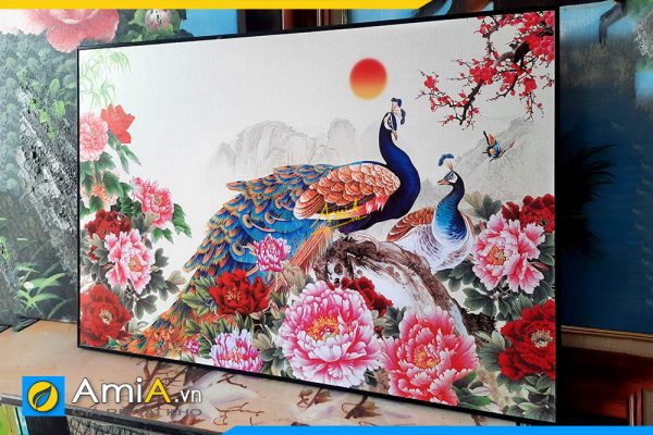Hình ảnh Tranh đôi chim công hoa mẫu đơn trang trí phòng ngủ AmiA OP16209557