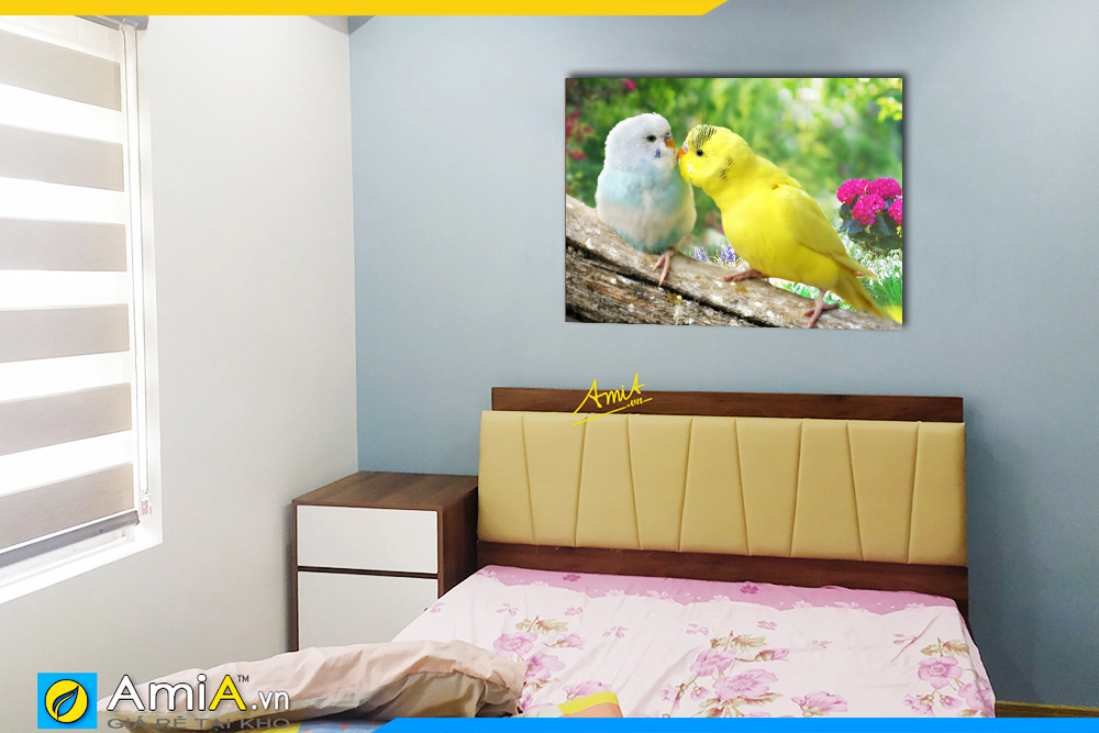 Hình ảnh Tranh đôi chim treo tường phòng ngủ đẹp lãng mạn AmiA 350