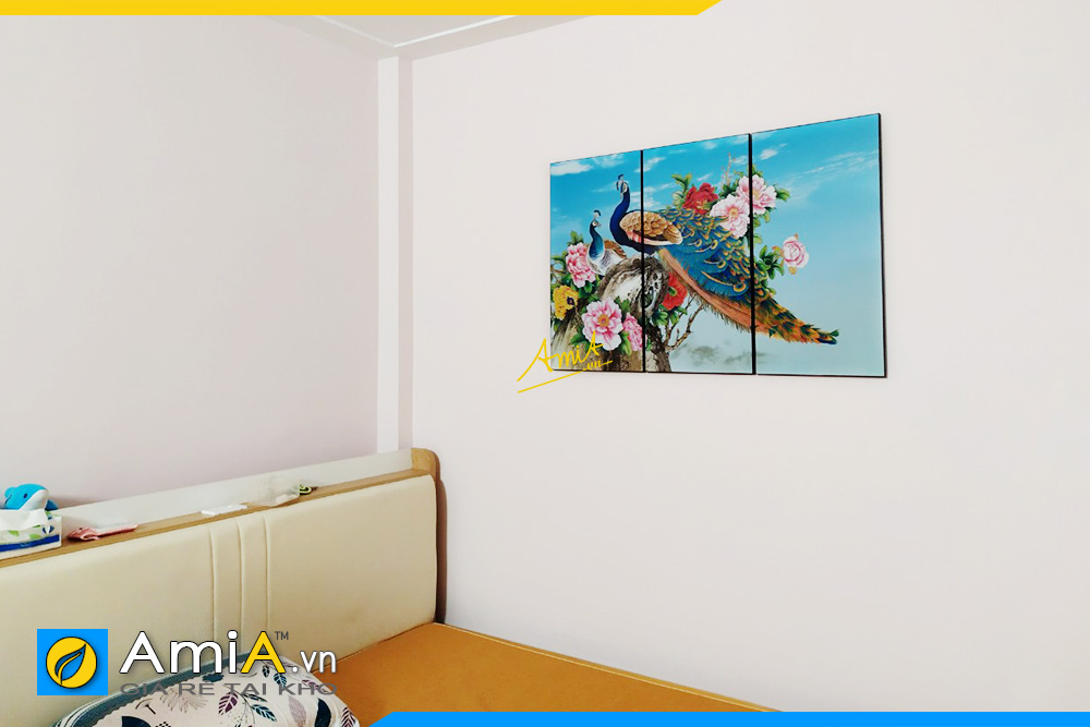 Hình ảnh Tranh treo tường đôi chim công cho phòng ngủ AmiA 1606B