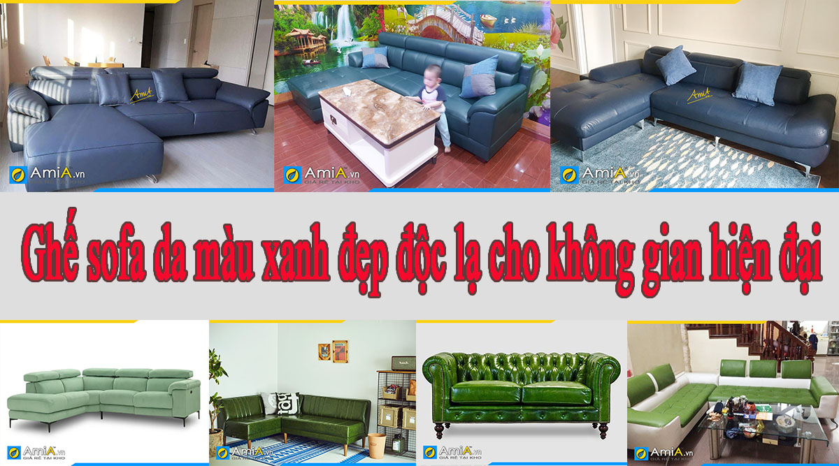 Ghế sofa da màu xanh nổi bật