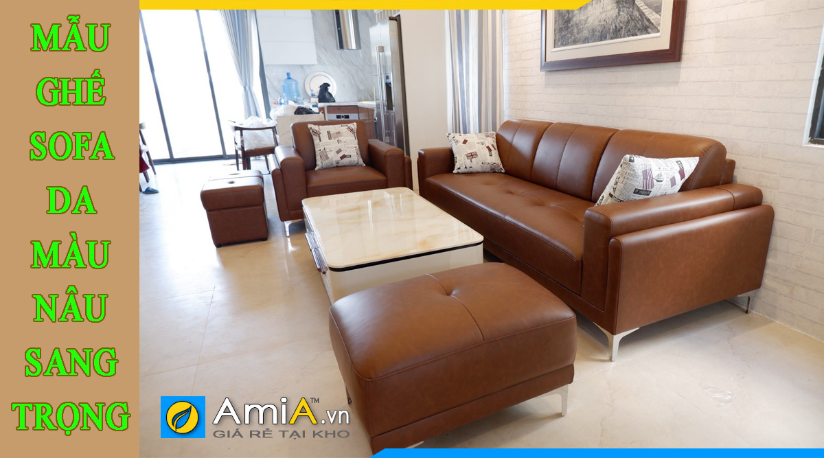 Ghế sofa da màu nâu đẹp phòng khách