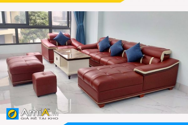 bộ ghế sofa da phòng khách màu đỏ kích cỡ lớn amia pk124