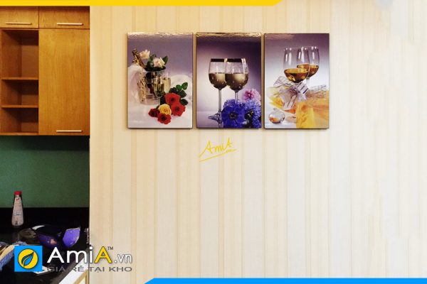 Hình ảnh Bộ tranh 3 tấm ly rượu vang đẹp sang trọng treo phòng ăn bàn ăn AmiA 906