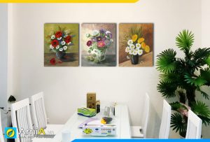 Hình ảnh Bộ tranh bình hoa 3 tấm treo bàn ăn đẹp in giả sơn dầu AmiA BH07