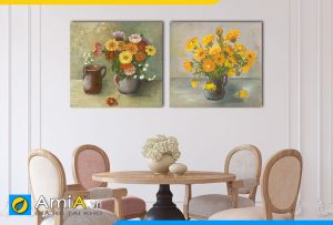 Hình ảnh Bộ tranh bình hoa cúc treo tường phòng ăn đẹp sang trọng AmiA BH10