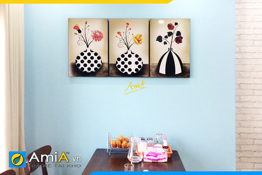 Hình ảnh Bộ tranh bình hoa đẹp nghệ thuật treo tường bàn ăn AmiA 1116