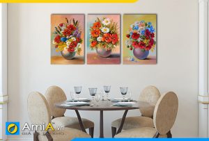 Hình ảnh Bộ tranh bình hoa nhiều màu sắc treo tường bàn ăn đẹp AmiA BH05
