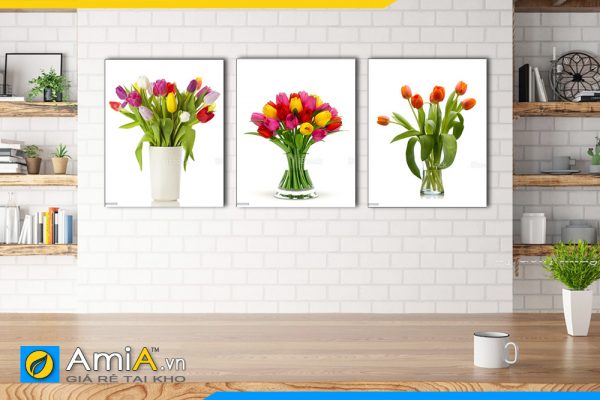 Hình ảnh Bộ tranh bình hoa tulip trang trí phòng ăn nhà bếp AmiA BH04