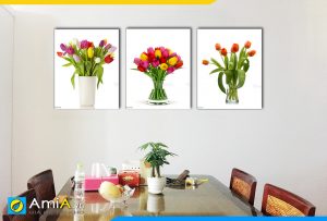 Hình ảnh Bộ tranh bình hoa tulip treo tường bàn ăn phòng ăn đẹp AmiA BH04