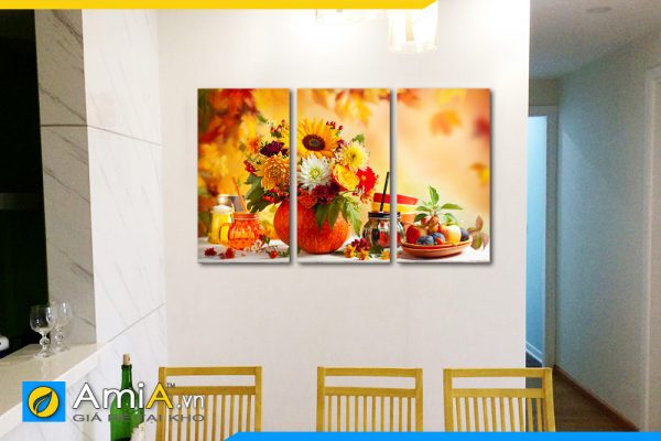 Hình ảnh Bộ tranh bình hoa và đĩa quả trang trí tường bàn ăn đẹp AmiA BH21