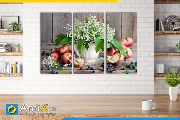 Hình ảnh Bộ tranh bình hoa và quả treo tường bàn ăn đẹp AmiA 501