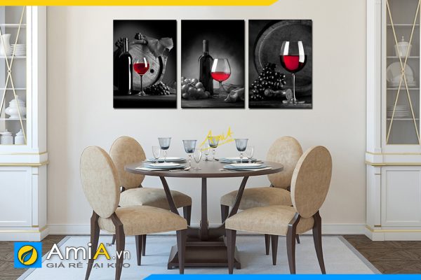 Hình ảnh Bộ tranh chai rượu ly rượu ghép 3 tấm treo tường phòng ăn AmiA 1476