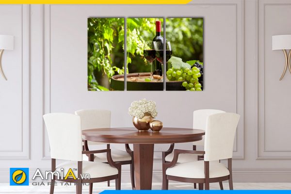 Hình ảnh Bộ tranh chai rượu vang chùm nho xanh treo phòng ăn AmiA RV04