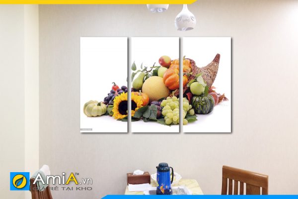 Hình ảnh Bộ tranh giỏ hoa quả thực phẩm treo phòng ăn nhà bếp đẹp AmiA PA42