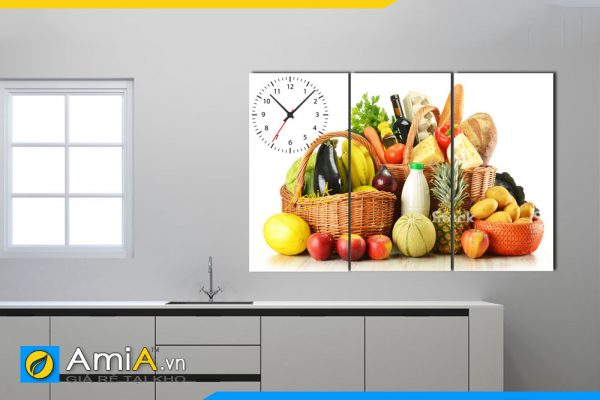 Hình ảnh Bộ tranh giỏ hoa quả trái cây treo tường phòng ăn nhà bếp AmiA 448