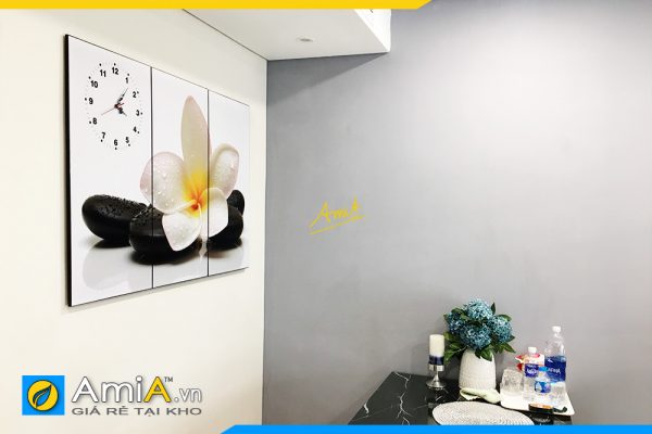 Hình ảnh Bộ tranh hoa đại và đá tích hợp đồng hồ trang trí bàn ăn AmiA SP39