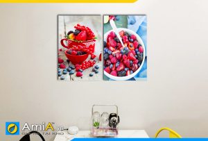 Hình ảnh Bộ tranh hoa quả trái cây treo tường bàn ăn phòng ăn đẹp ghép 2 tấm AmiA PA11