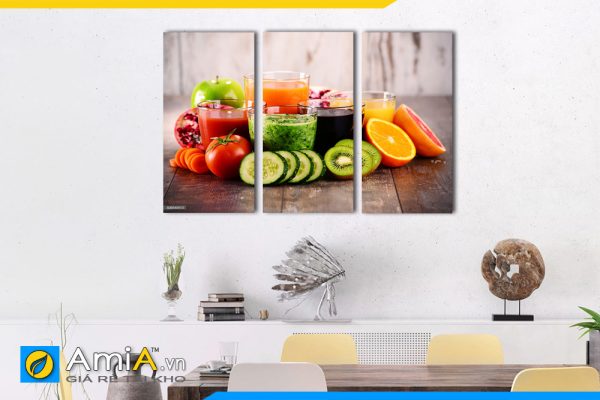 Hình ảnh Bộ tranh ly nước sinh tố và hoa quả treo tường bàn ăn hấp dẫn AmiA DU22