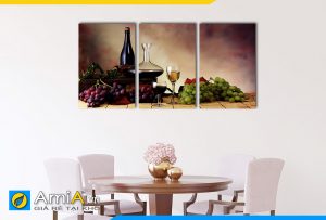 Hình ảnh Bộ tranh ly rượu chai rượu vang chùm nho treo phòng ăn đẹp AmiA 1127