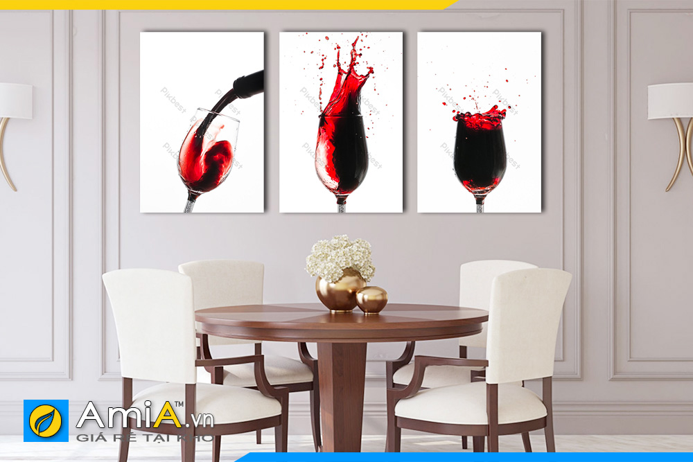 Hình ảnh Bộ tranh ly rượu vang đỏ trang trí tường phòng ăn nhà bếp AmiA RV02
