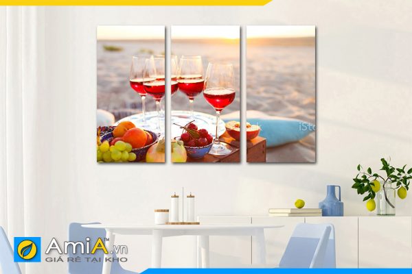 Hình ảnh Bộ tranh ly rượu vang trang trí tường phòng ăn nhà bếp ghép 3 tấm AmiA RV11