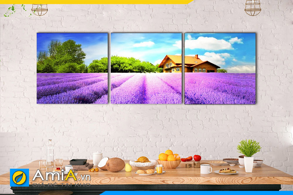Hình ảnh Bộ tranh phong cảnh cánh đồng hoa oải hương treo phòng ăn AmiA 3050