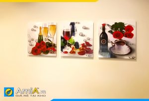 Hình ảnh Bộ tranh rượu vang hoa hồng tình yêu treo phòng ăn lãng mạn AmiA RV108