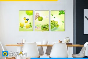 Hình ảnh Bộ tranh trái cây 3D tone màu xanh đẹp hiện đại treo phòng ăn AmiA 478