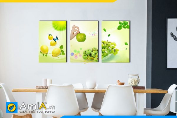 Hình ảnh Bộ tranh trái cây 3D tone màu xanh đẹp hiện đại treo phòng ăn AmiA 478