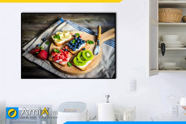Hình ảnh Bộ tranh trang trí phòng ăn nhà bếp bánh mì kèm hoa quả trái cây AmiA PA14