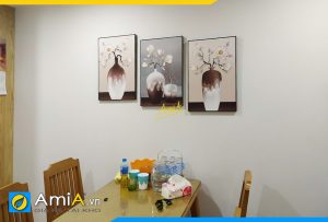 Hình ảnh Bộ tranh trang trí tường phòng ăn đẹp bình hoa mộc lan AmiA BH127