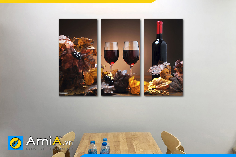Hình ảnh Bộ tranh treo bàn ăn rượu vang đẹp hiện đại ghép 3 tấm AmiA RV13