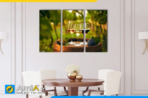 Hình ảnh Bộ tranh treo phòng ăn bàn ăn 3 ly rượu vang nhiều màu sắc AmiA RV10
