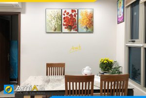 Hình ảnh Bộ tranh treo tường bàn ăn đẹp hiện đại bình hoa nhiều tấm AmiA 1401
