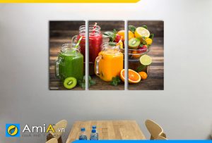 Hình ảnh Bộ tranh treo tường bàn ăn phòng ăn ly nước trái cây ghép 3 tấm AmiA DU15