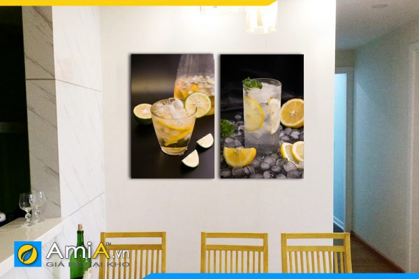 Hình ảnh Bộ tranh treo tường nhà bếp bàn ăn ly nước chanh detox đẹp xinh AmiA DU02