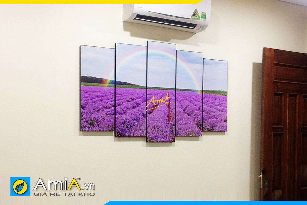 Hình ảnh Bộ tranh treo tường phòng ăn cánh đồng hoa oải hương đẹp AmiA 3003