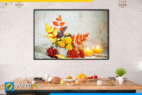 Hình ảnh Bức tranh bình hoa treo bàn ăn phòng ăn đặt làm 1 tấm AmiA BH20