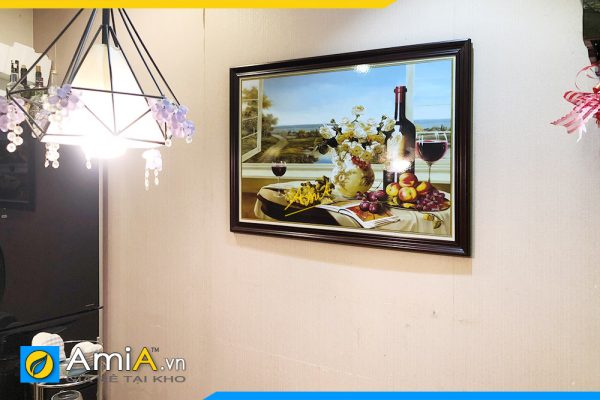 Hình ảnh Bức tranh rượu vang bình hoa và quả treo tường bàn ăn AmiA 1776