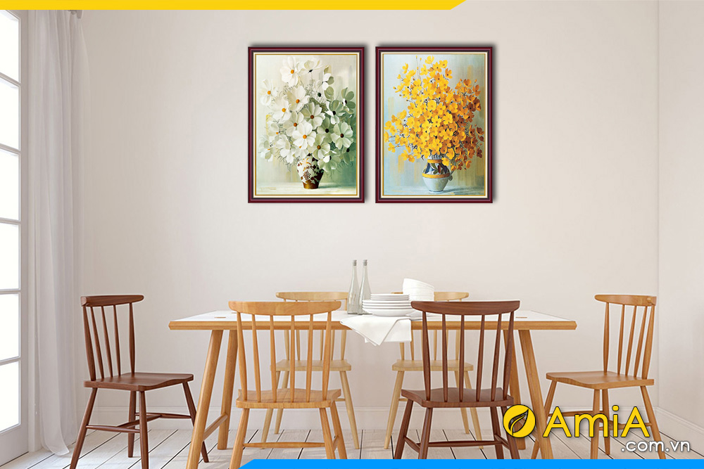Hình ảnh Chọn bộ tranh bình hoa 2 tấm trang trí bàn ăn đẹp hiện đại AmiA 1401