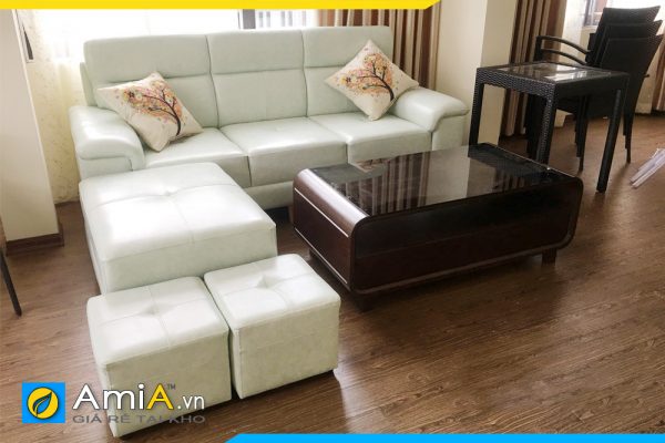 Ghế sofa da dạng văng màu trắng cực đẹp và hiện đại AmiA253