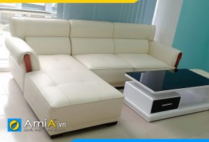 Ghế sofa da góc chữ L amiA239 màu trắng đẹp