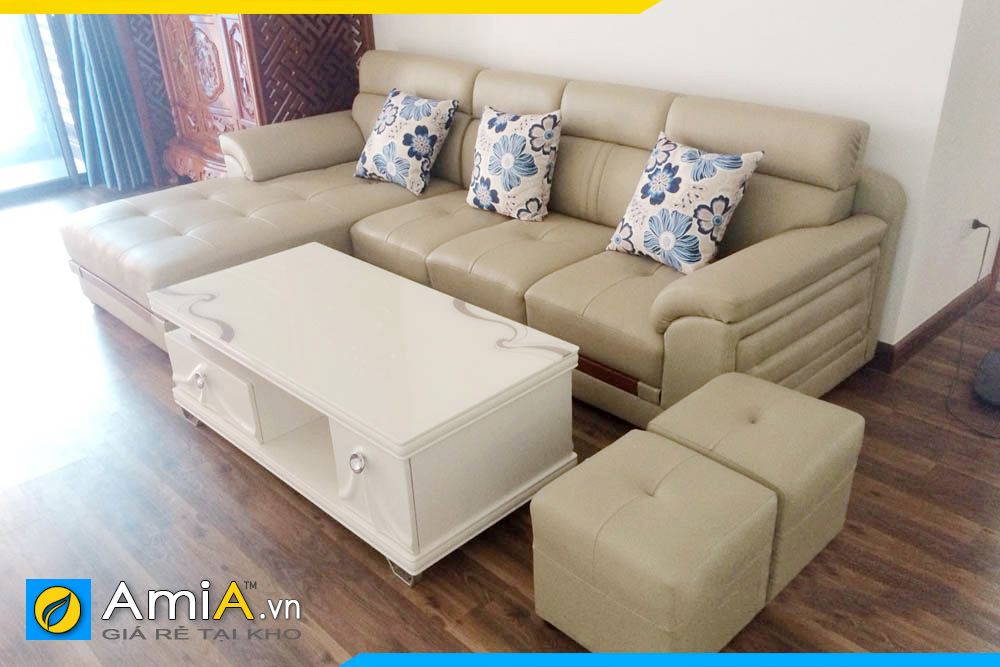 Ghế sofa da AmiA123 góc chữ L bọc da công nghiệp malay