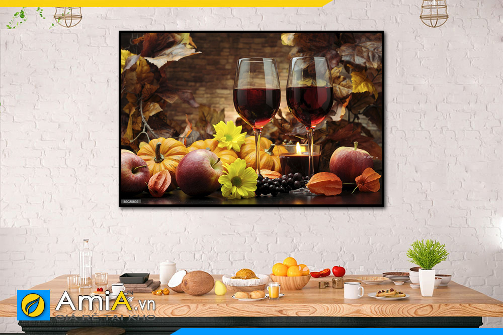 Hình ảnh Nhận làm theo yêu cầu tranh rượu vang treo phòng ăn bàn ăn AmiA RV14